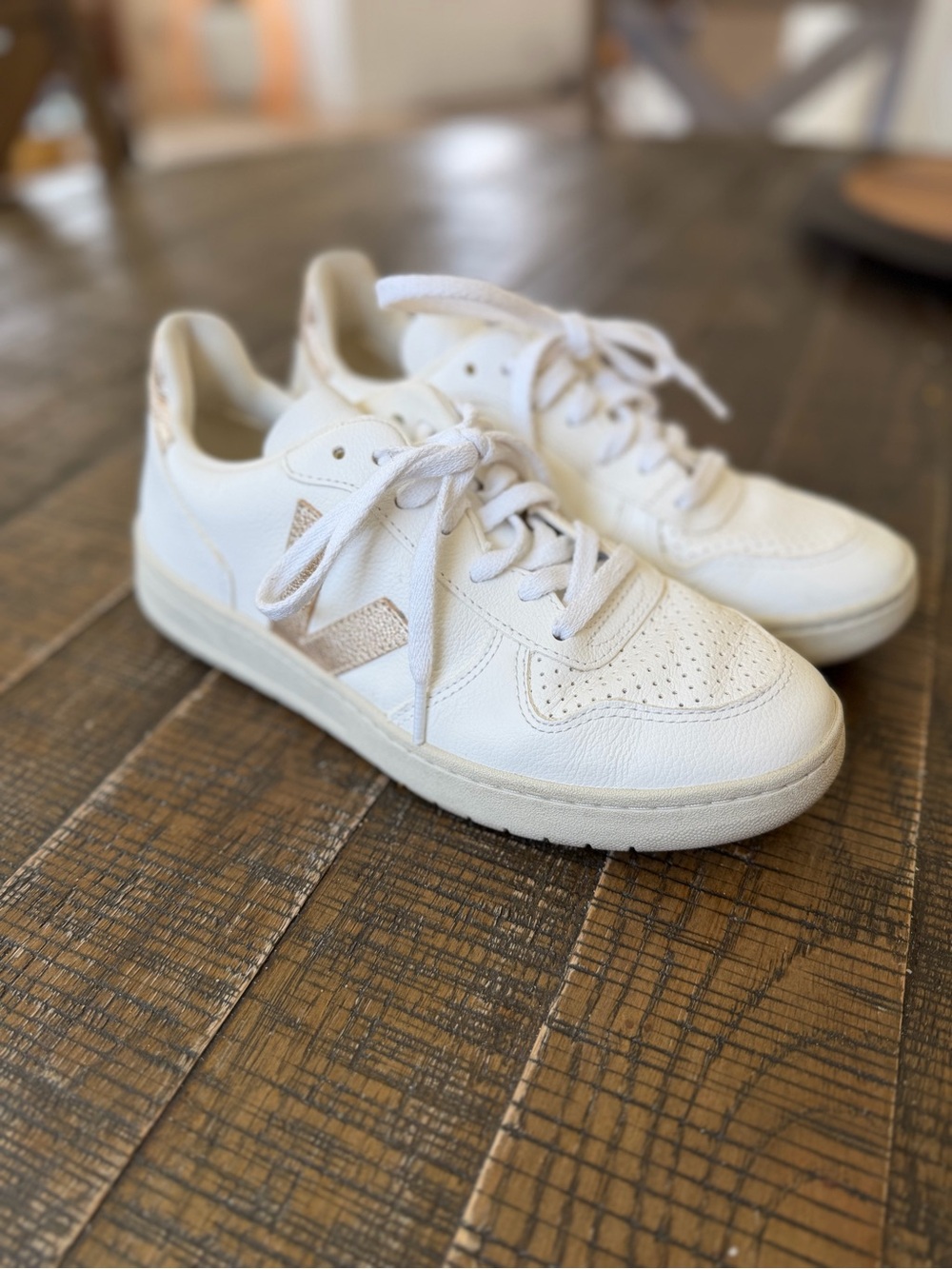 Veja White Leather Sneakers with Beige Accent